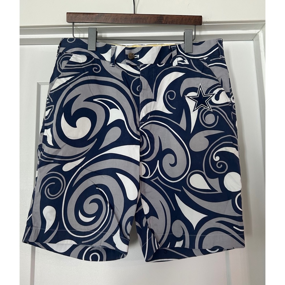 Loudmouth Golf Dallas Cowboys NFL Shorts Blue Grey Swirl Mens Size 34 Flat Front